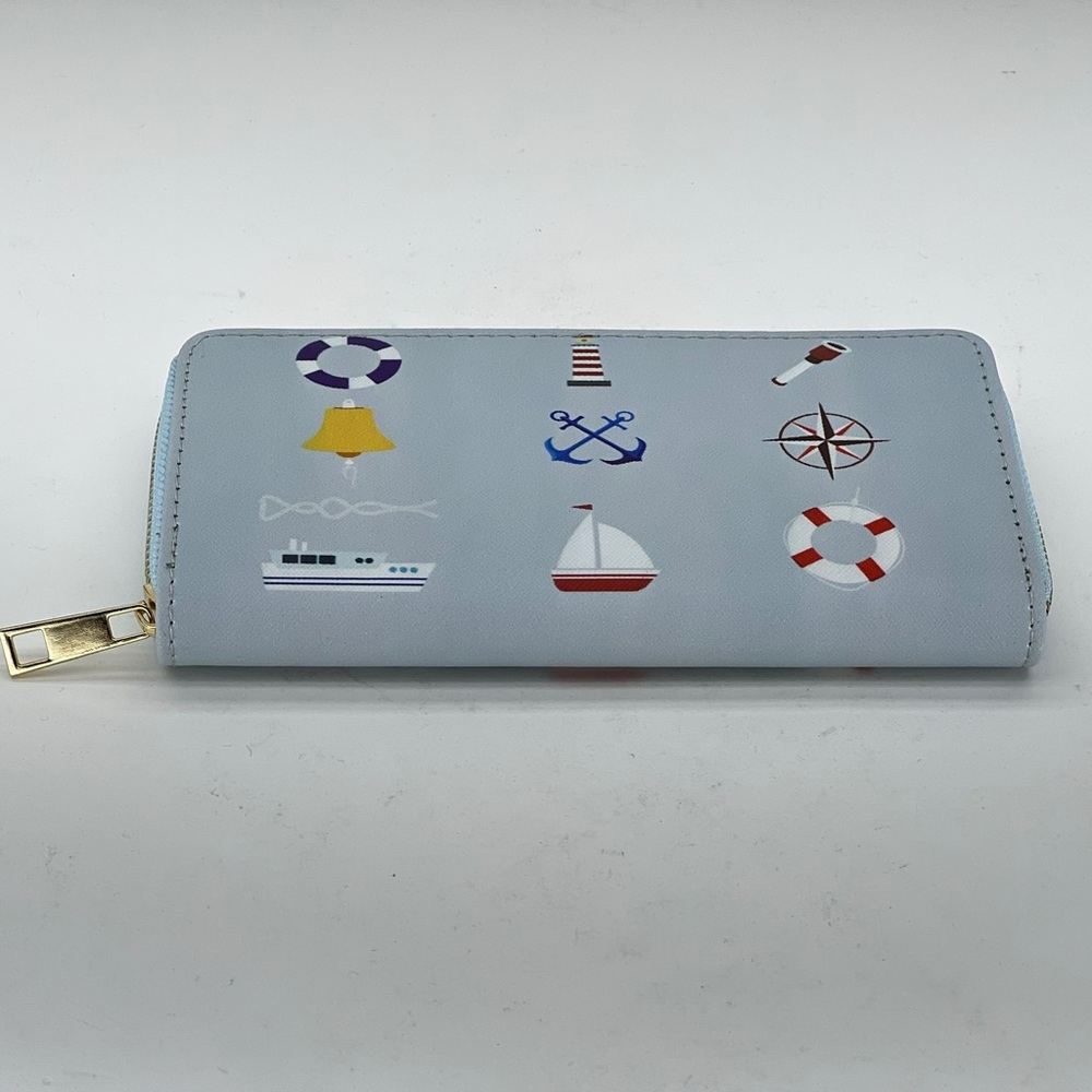 Wallet Nautical Sailing Sailboat Ocean Beach Blue Lighthouse Travel Beachy New - Picture 2 of 11